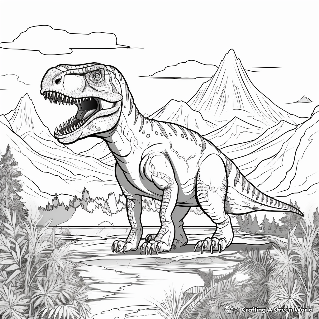 Ancient Landscape with Giganotosaurus Coloring Sheets 2