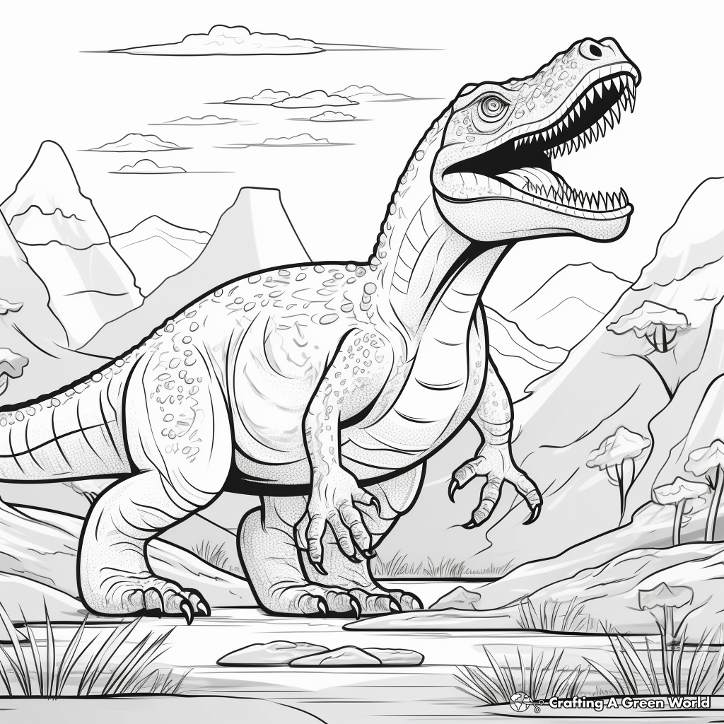 Ancient Landscape with Giganotosaurus Coloring Sheets 3