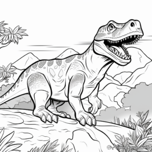 Ancient Landscape with Giganotosaurus Coloring Sheets 4