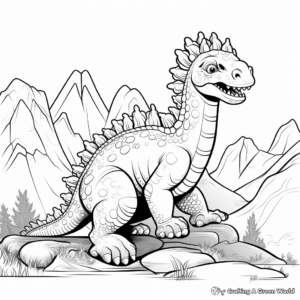 Ancient Landscape with Pachycephalosaurus Coloring Pages 1