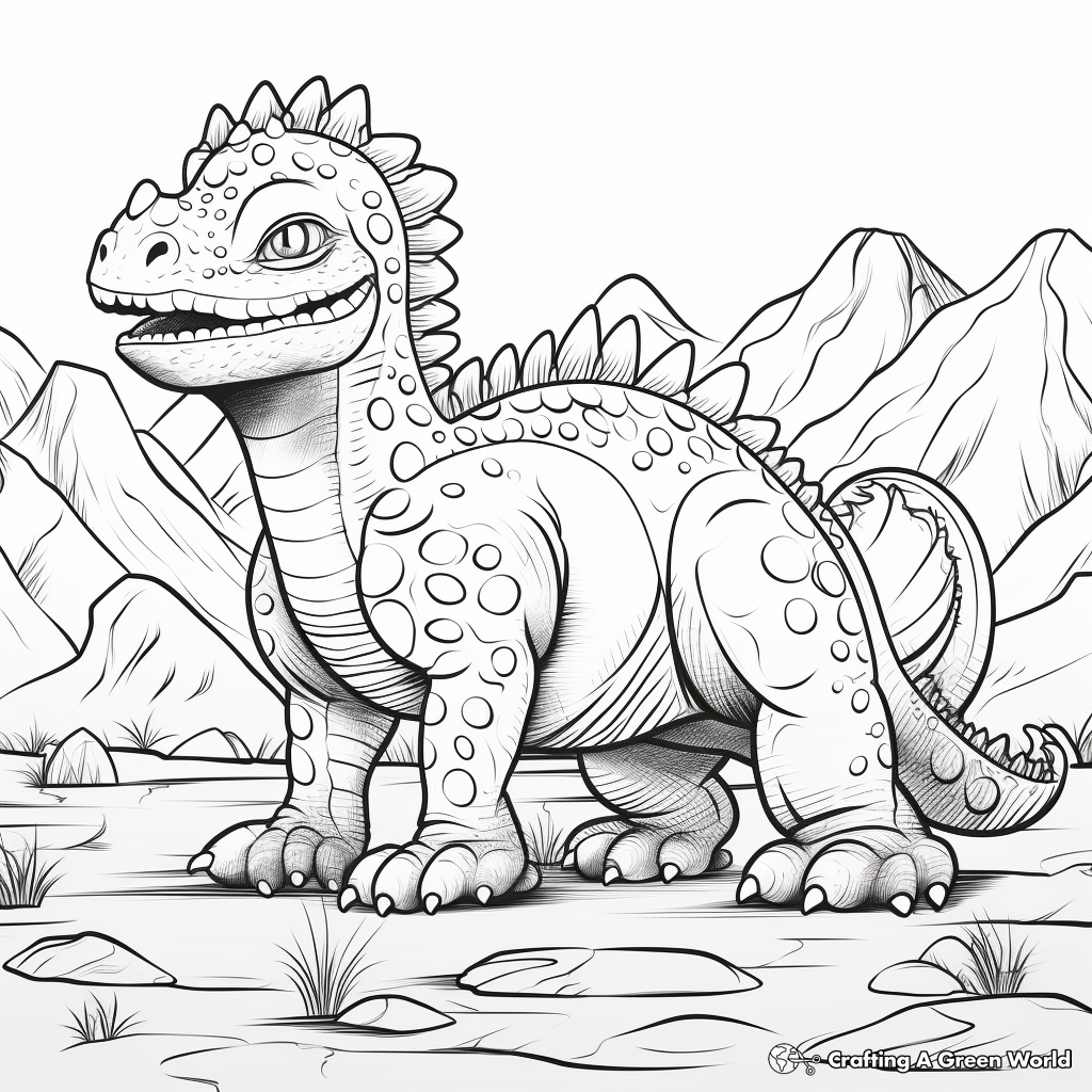 Ancient Landscape with Pachycephalosaurus Coloring Pages 3