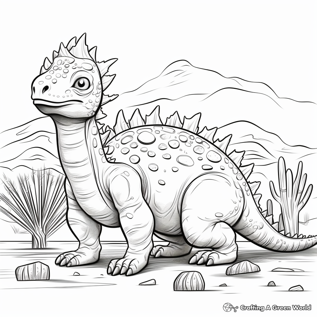 Ancient Landscape with Pachycephalosaurus Coloring Pages 4