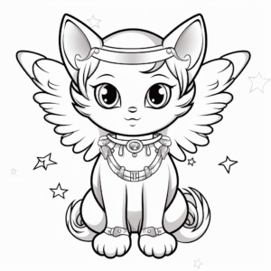 Angel Cat and Moon Coloring Pages for Halloween 4