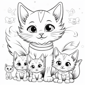 Angel Cat Family Coloring Pages: Mom, Dad, and Kittens 1