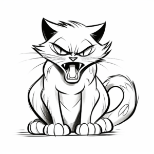 Angry Hissing Calico Cat Coloring Page 1