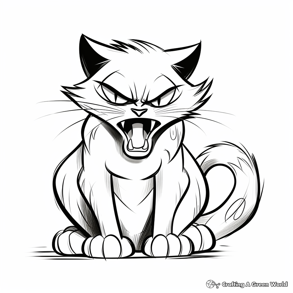 Angry Hissing Calico Cat Coloring Page 1