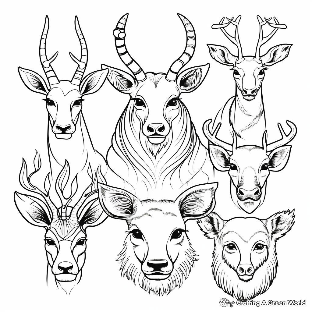 Animal Heads Coloring Pages: Wildlife Extravaganza 1