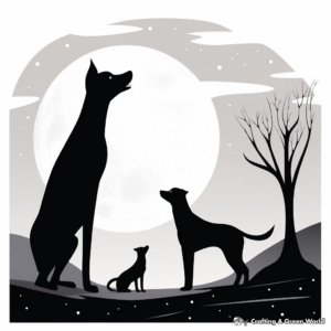 Animal Silhouettes Under a Full Moon Coloring Pages 2