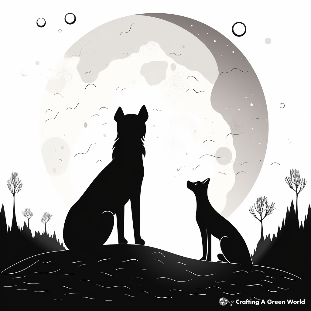 Animal Silhouettes Under a Full Moon Coloring Pages 4