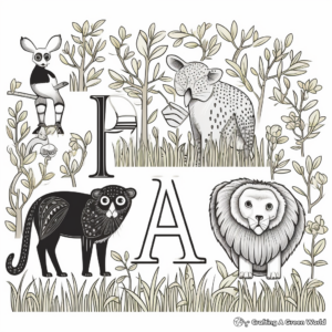 Animals and Vowels: A-E-I-O-U Coloring Pages 2