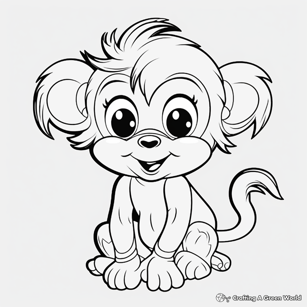 Animated Baby Girl Monkey for Toddlers Coloring Pages 1