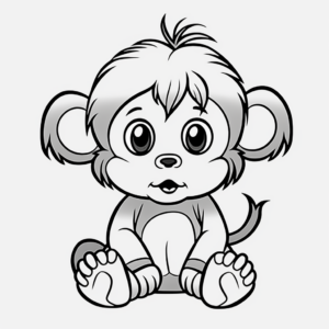 Animated Baby Girl Monkey for Toddlers Coloring Pages 2
