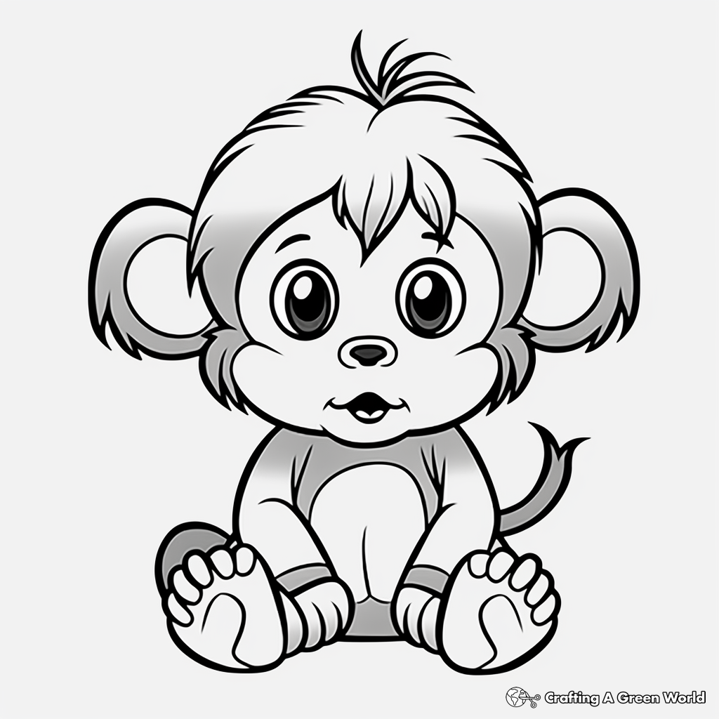 Animated Baby Girl Monkey for Toddlers Coloring Pages 2