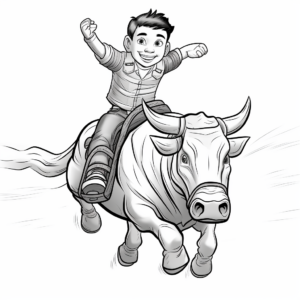 Animated Cartoon Bull Riding Coloring Pages 3