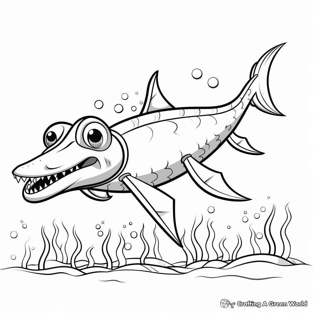 Animated Elasmosaurus Coloring Pages for Kids 1