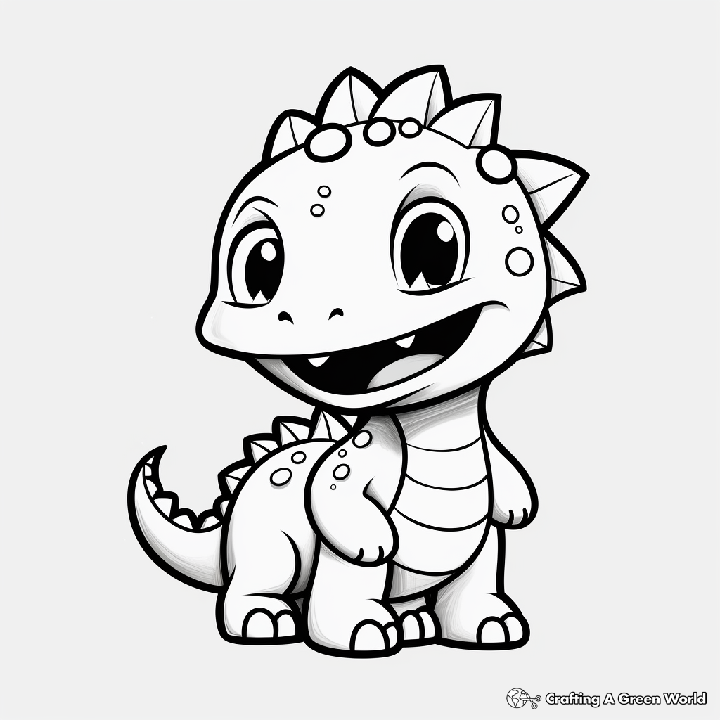 Animated Style Kawaii Dinosaur Coloring Pages 1