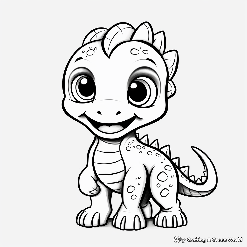 Animated Style Kawaii Dinosaur Coloring Pages 2