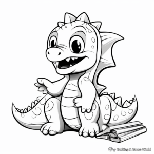 Animated Style Kawaii Dinosaur Coloring Pages 3