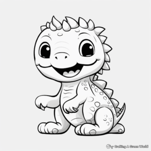 Animated Style Kawaii Dinosaur Coloring Pages 4