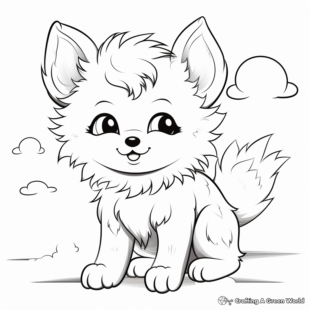 Anime Wolf Pup and Moon Coloring Pages 1