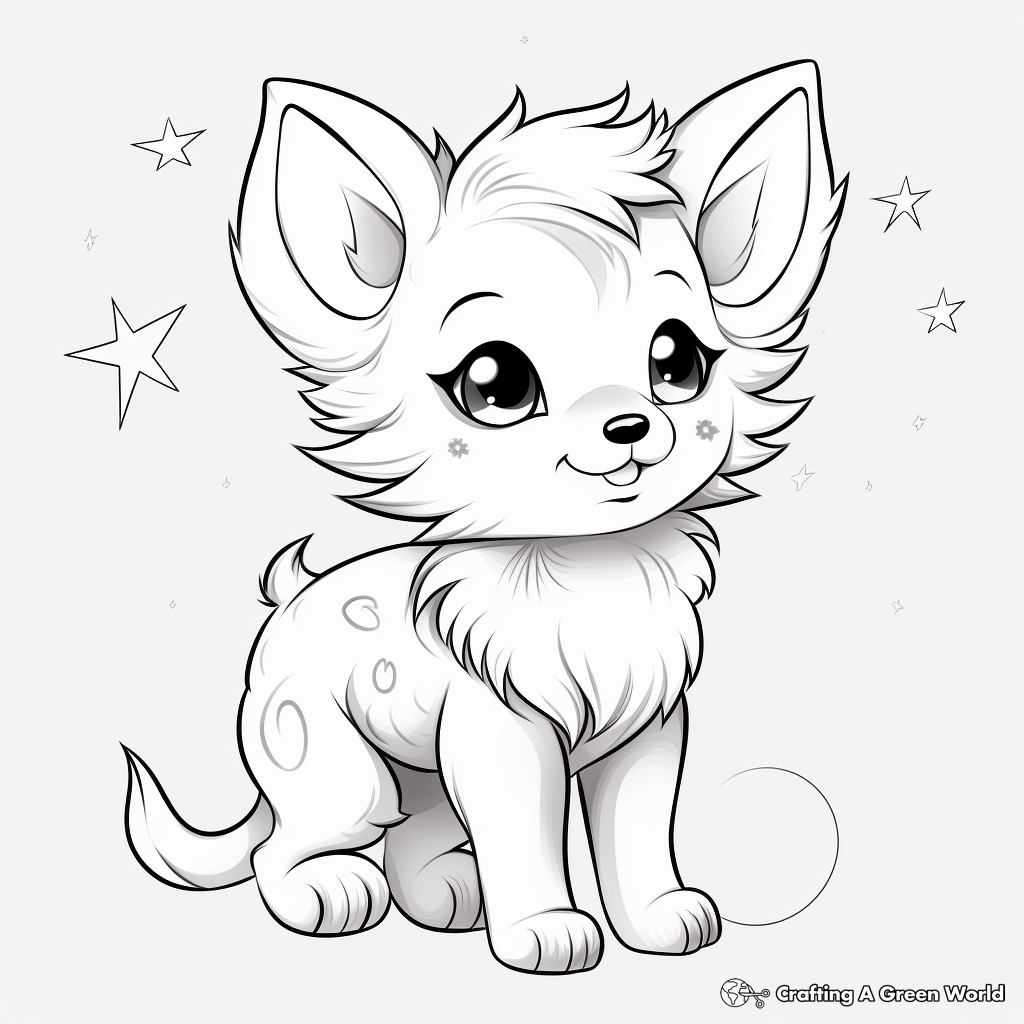 Anime Wolf Pup and Moon Coloring Pages 2