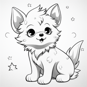 Anime Wolf Pup and Moon Coloring Pages 3