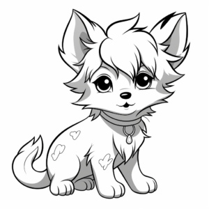 Anime Wolf Pup and Moon Coloring Pages 4