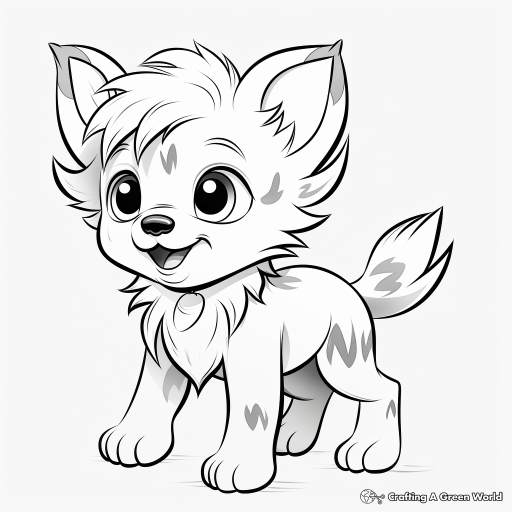 Anime Wolf Pup in Action Coloring Sheets 3