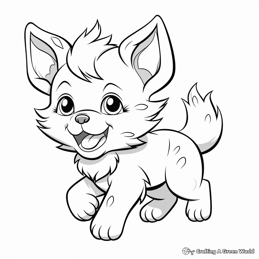 Anime Wolf Pup in Action Coloring Sheets 4