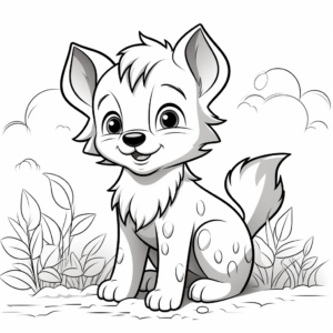 Anime Wolf Pup in Forest Coloring Pages 1