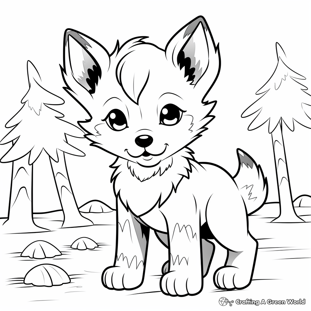 Anime Wolf Pup in Forest Coloring Pages 3