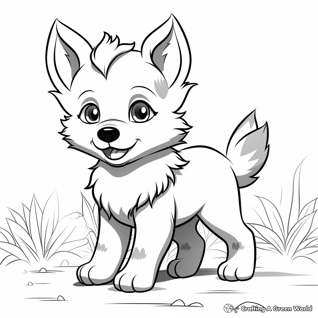 Anime Wolf Pup in Forest Coloring Pages 4
