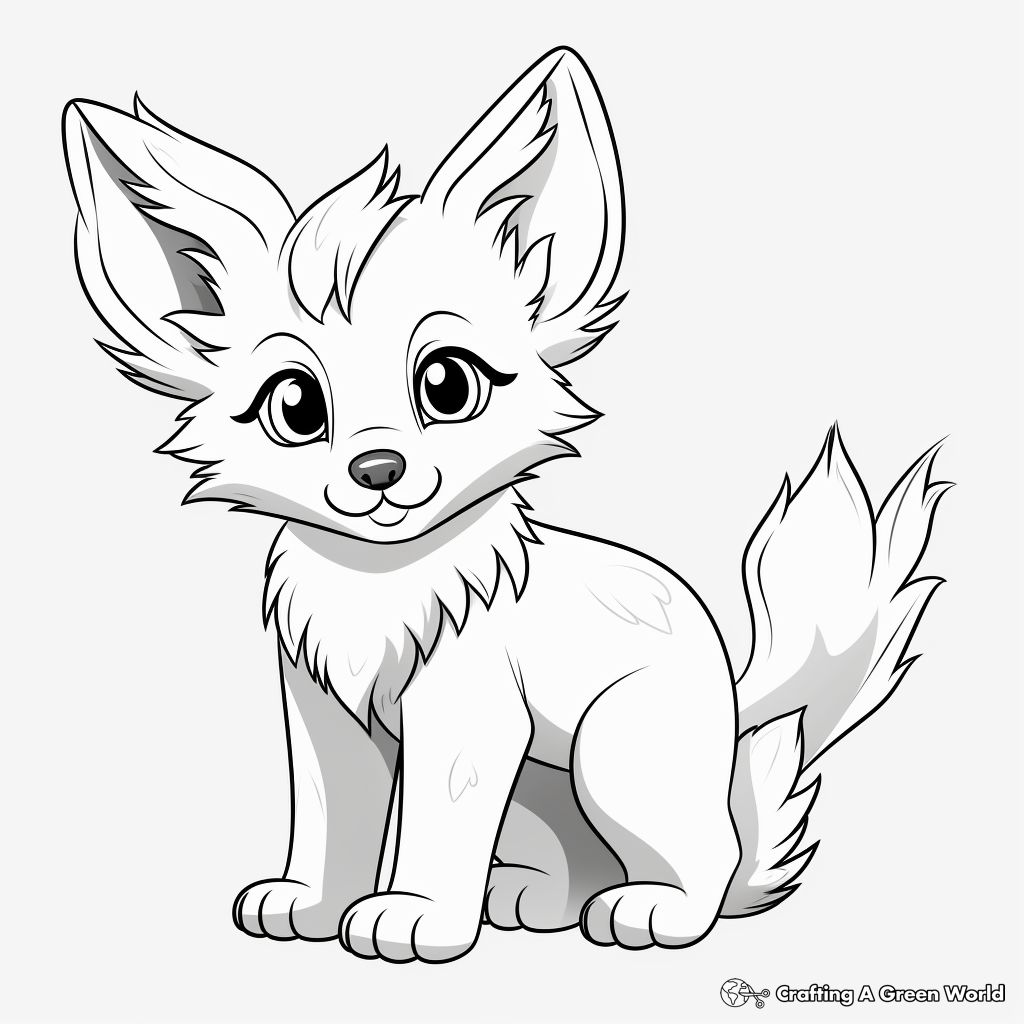 Anime Wolf Pup with Family Coloring Pages 1