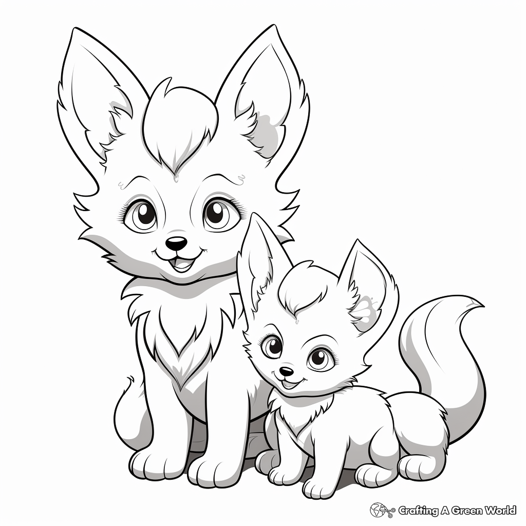 Anime Wolf Pup with Family Coloring Pages 2
