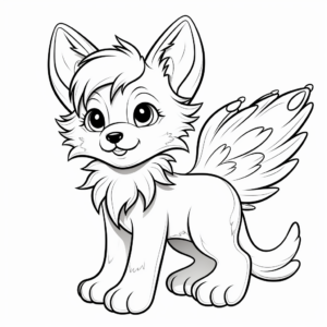 Anime Wolf Pup with Wings Coloring Pages 1