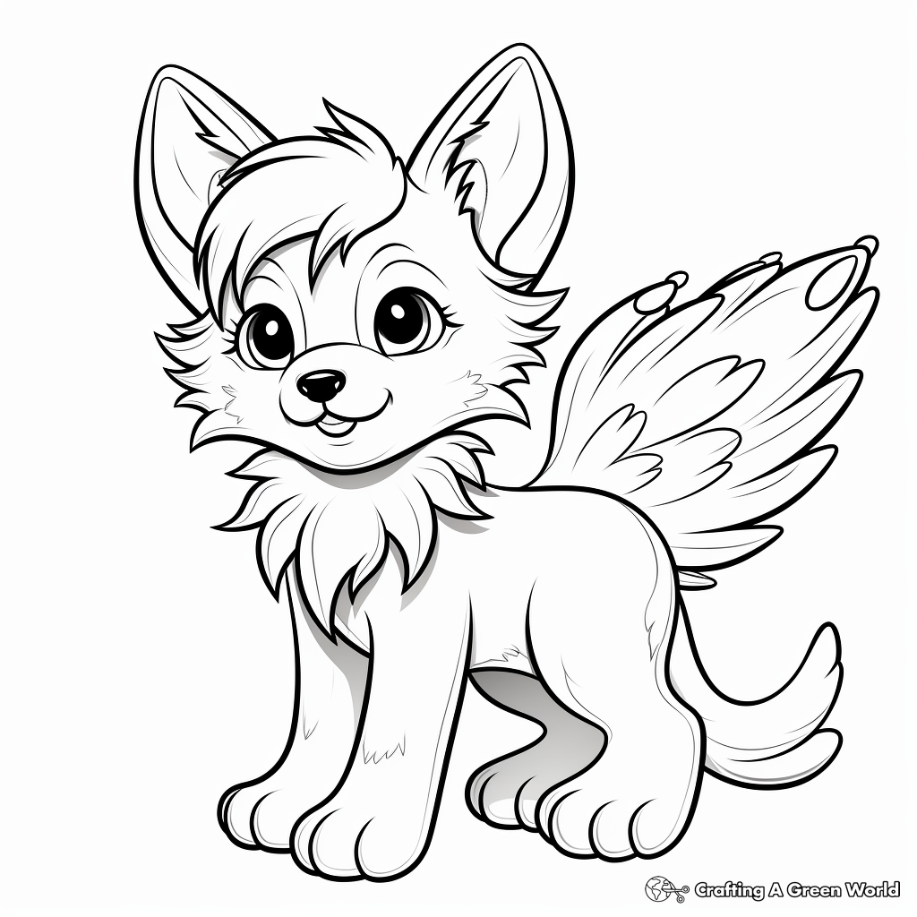 Anime Wolf Pup with Wings Coloring Pages 1