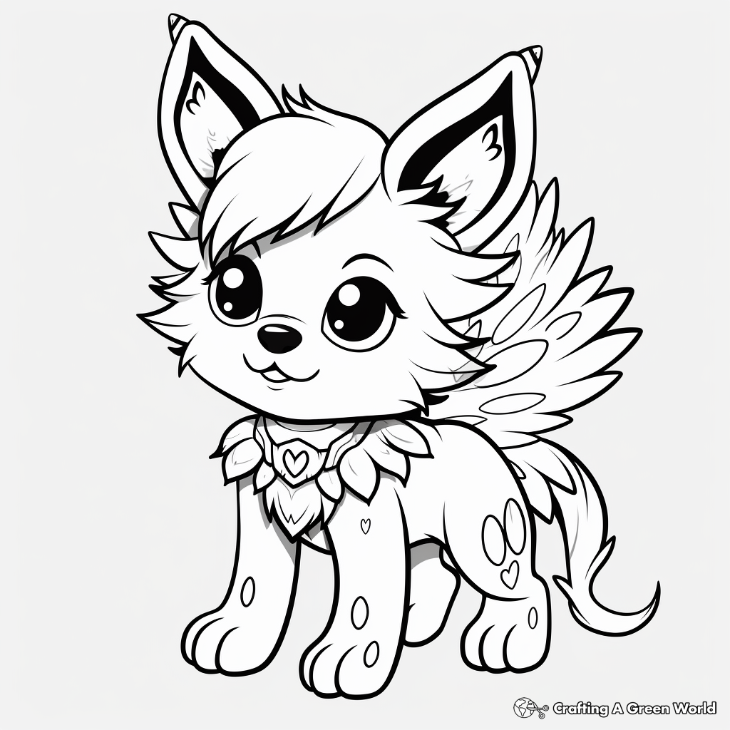 Anime Wolf Pup with Wings Coloring Pages 2
