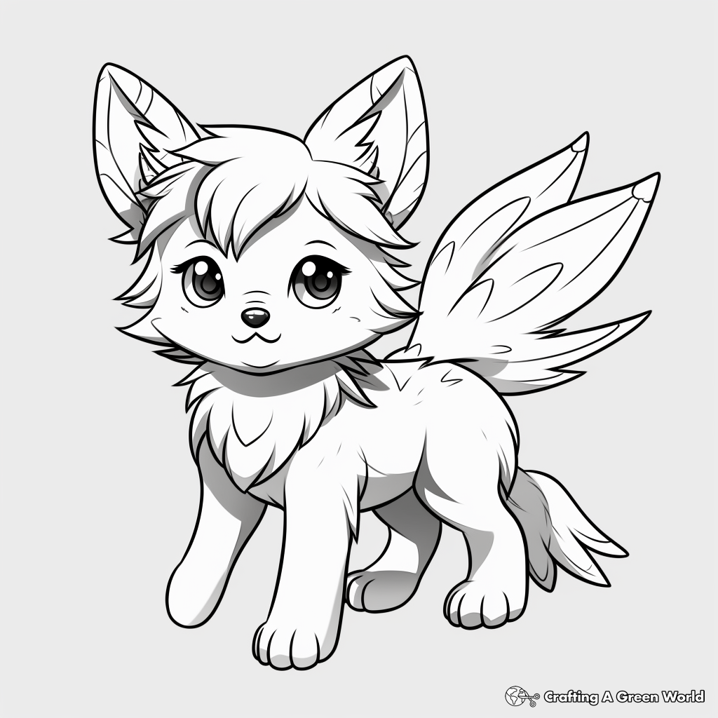 Anime Wolf Pup with Wings Coloring Pages 3