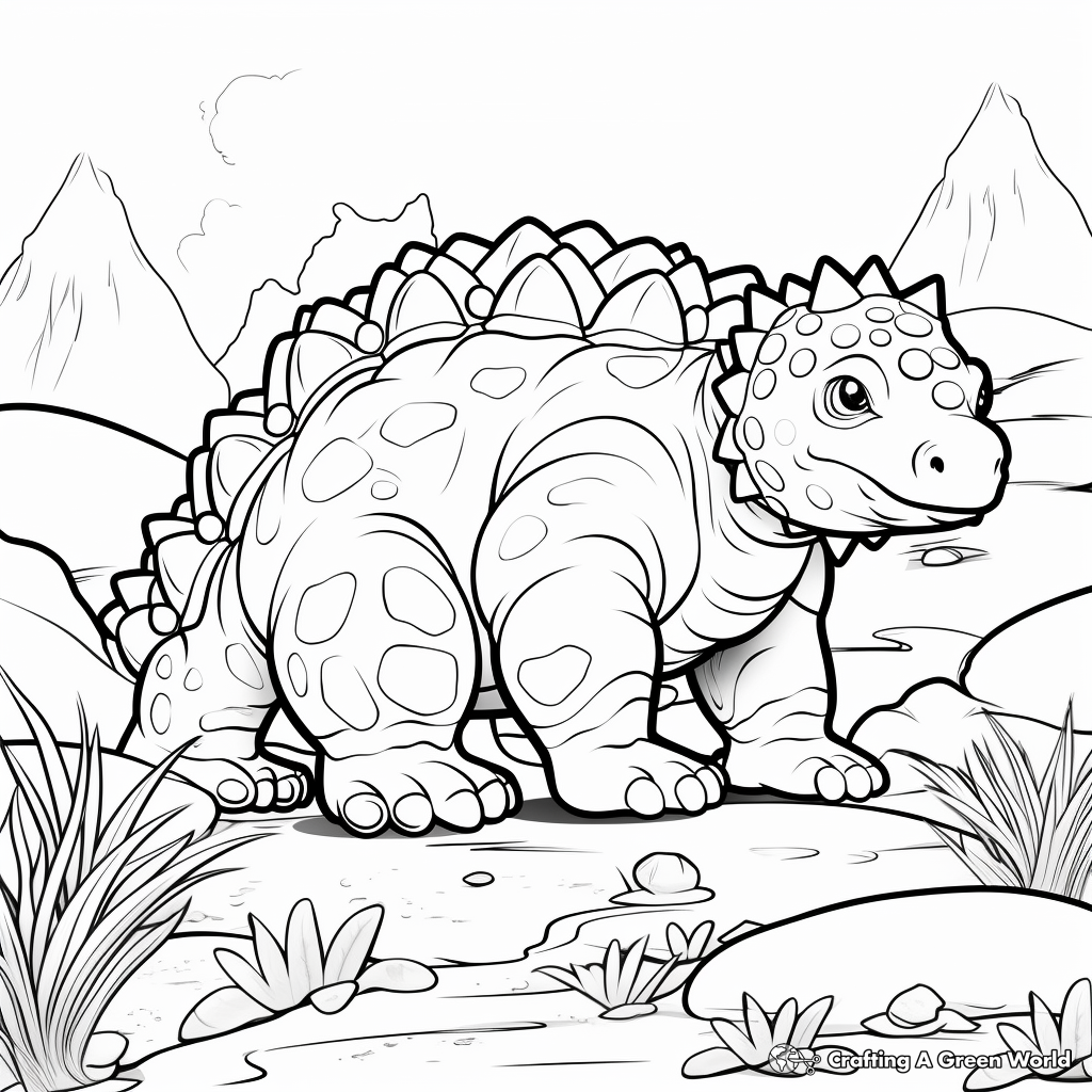Ankylosaurus and Vegatation Coloring Pages 2