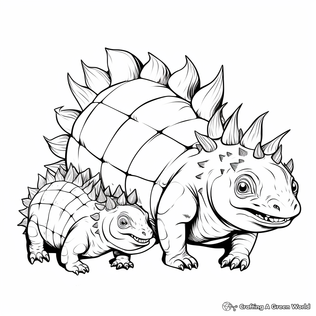 Ankylosaurus Family: Male, Female, and Baby Coloring Pages 1