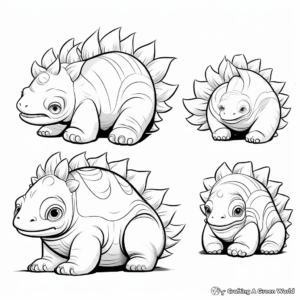 Ankylosaurus in Various Poses Coloring Pages 1