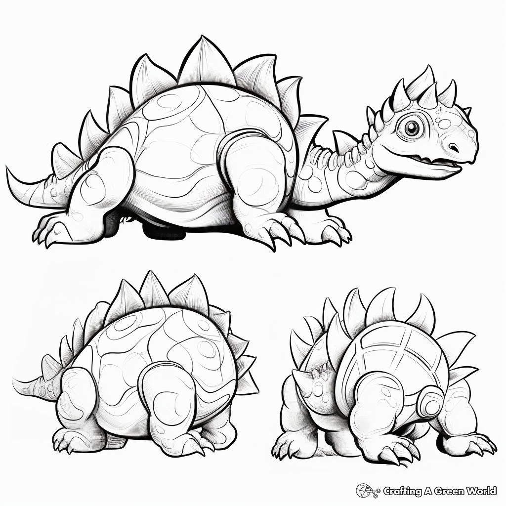 Ankylosaurus in Various Poses Coloring Pages 2