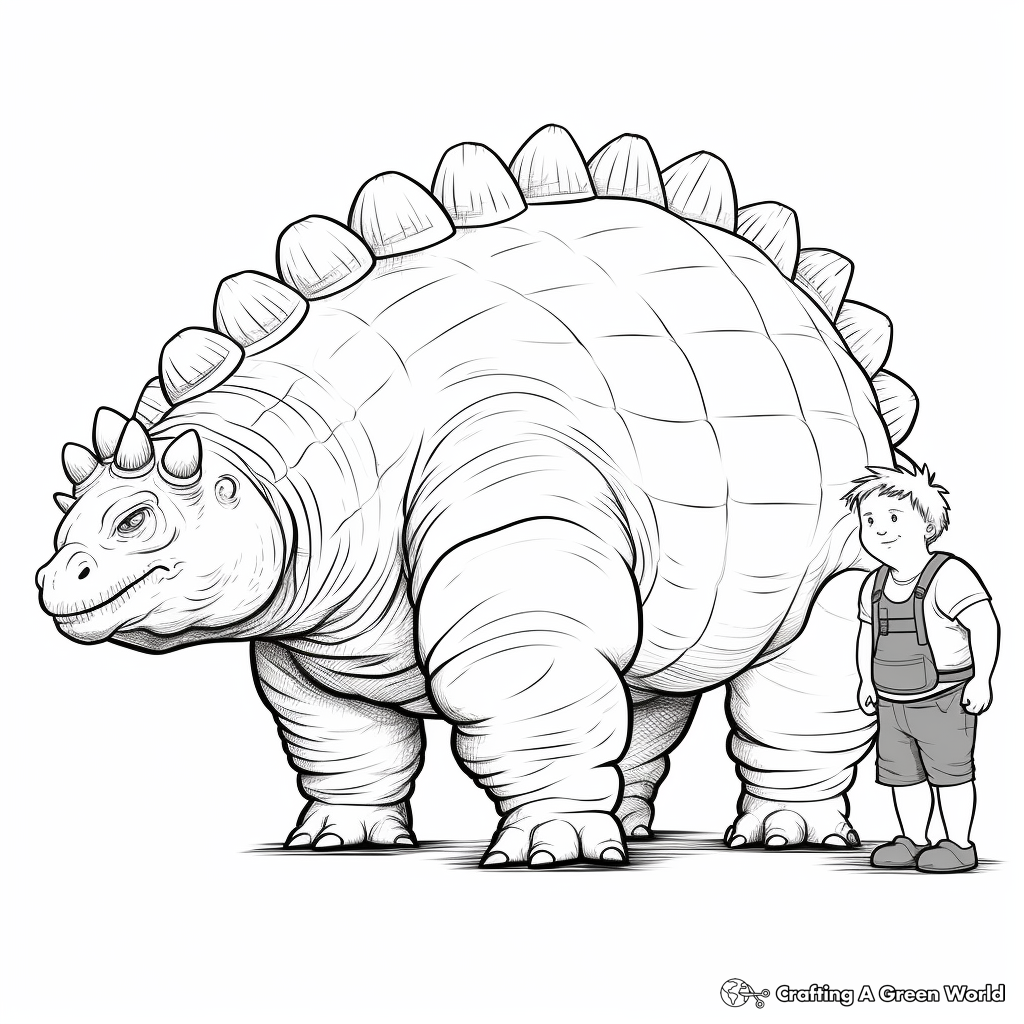 Ankylosaurus Size Comparison with Human Coloring Pages 1