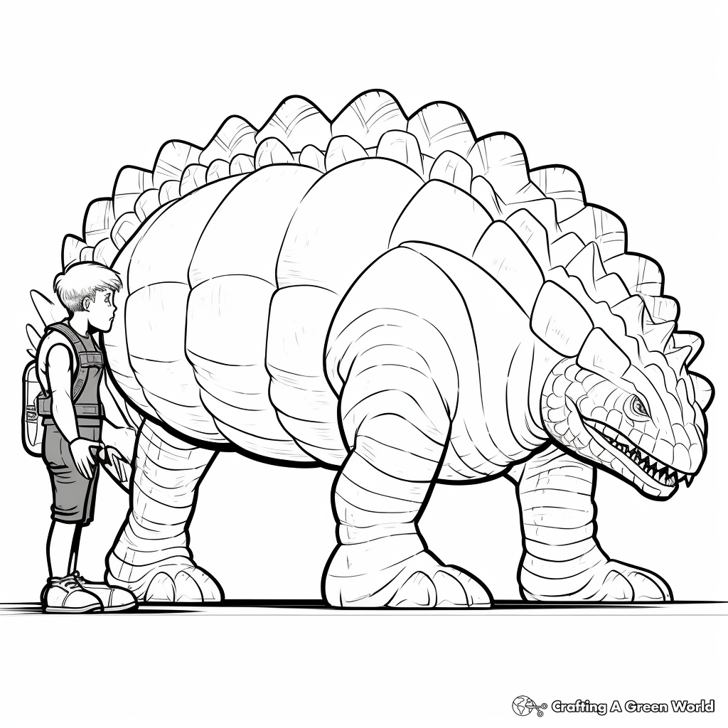 Ankylosaurus Size Comparison with Human Coloring Pages 3