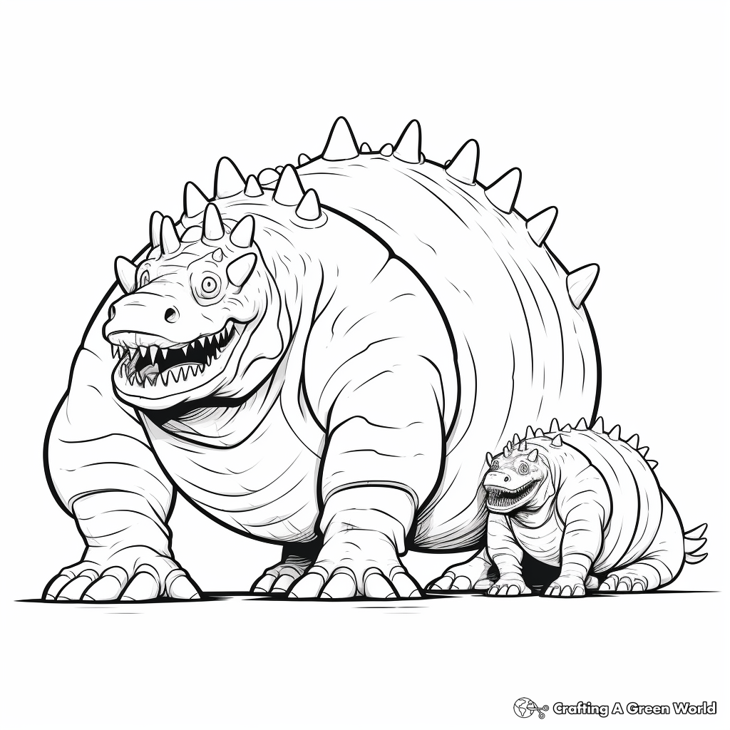 Ankylosaurus Size Comparison with Human Coloring Pages 4