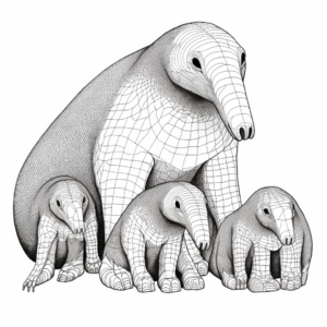 Anteater Family Coloring Pages: Male, Female, and Pups 2
