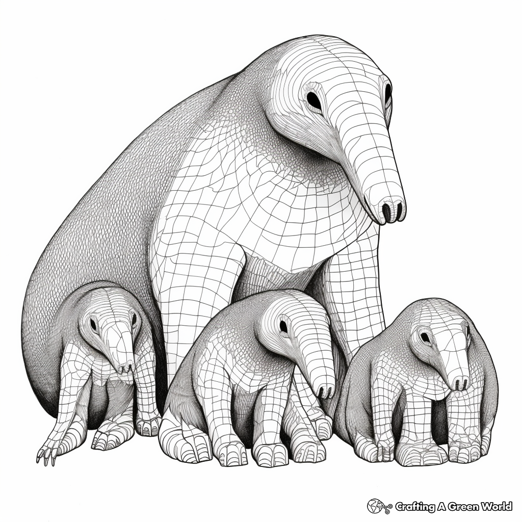 Anteater Family Coloring Pages: Male, Female, and Pups 2