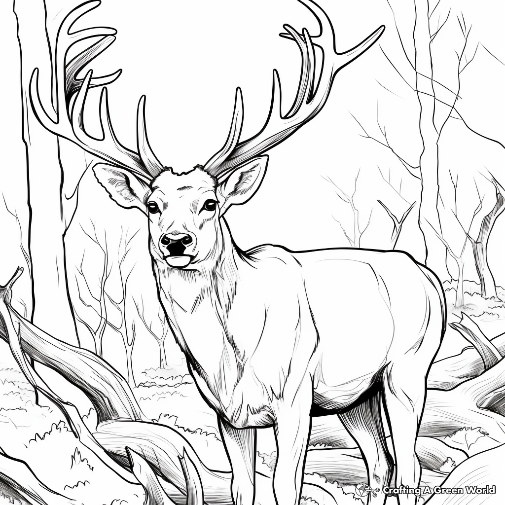 Antler Detail Coloring Pages: Male Deer and Elks 2
