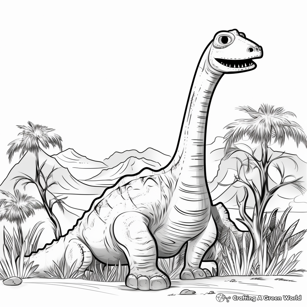 Apatosaurus Dinosaur Scene Coloring Pages 1