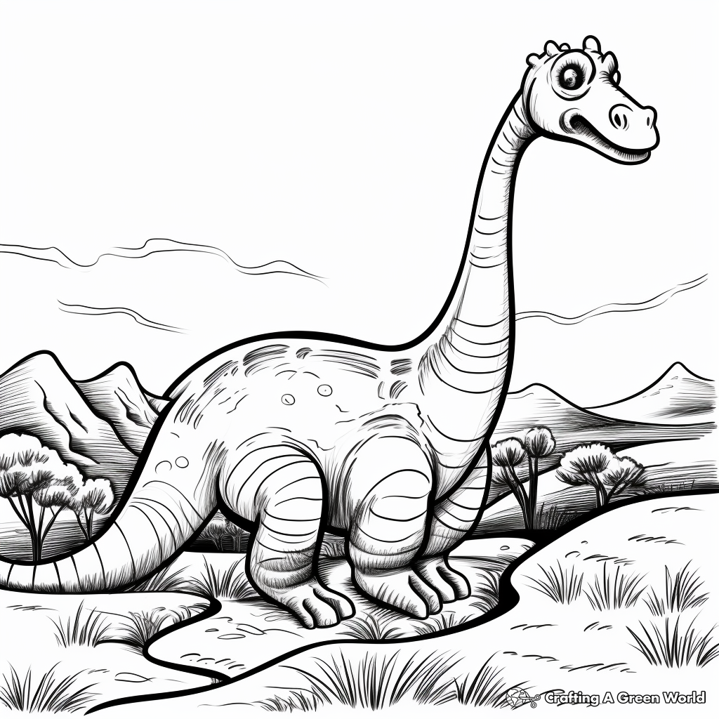 Apatosaurus Dinosaur Scene Coloring Pages 2